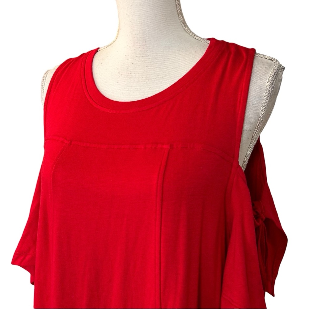 Kensie Cold Shoulder Tie Sleeve Shift Dress Women’s Sz Large Red Valentines New — image 2 of 7